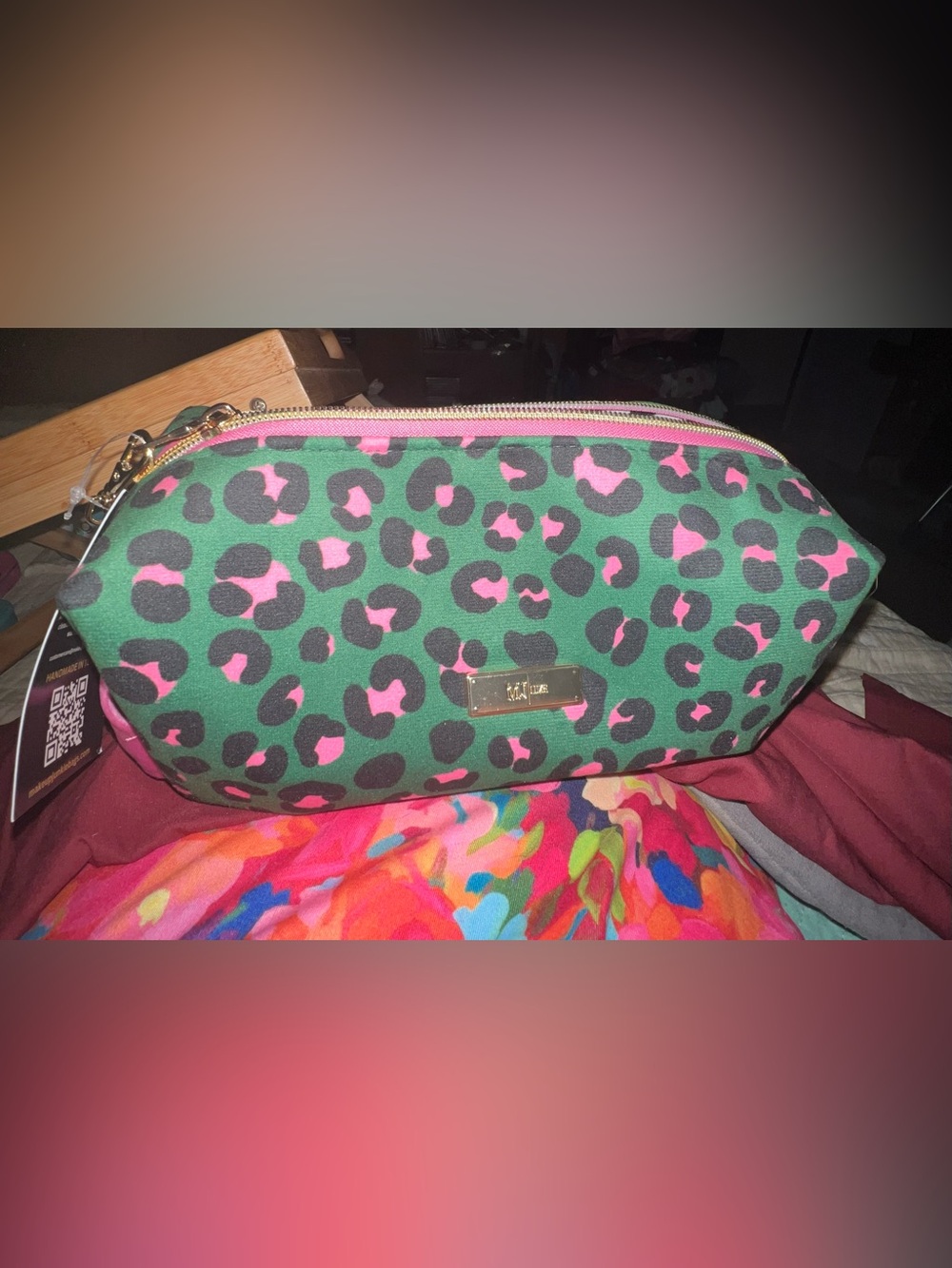 NWT MJ boutique exclusive green pink leopard Bobbie bag